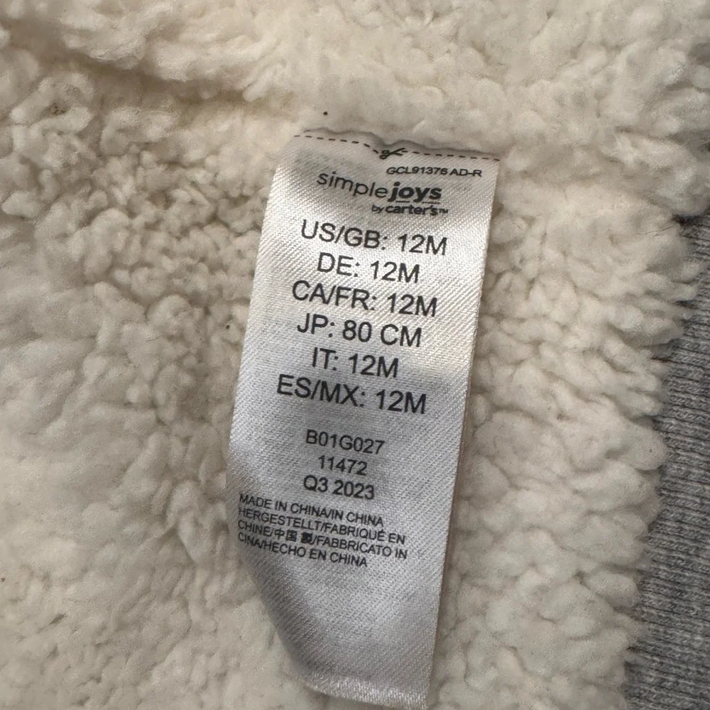 Carter's Light Gray Fleece-Lined Hoodie